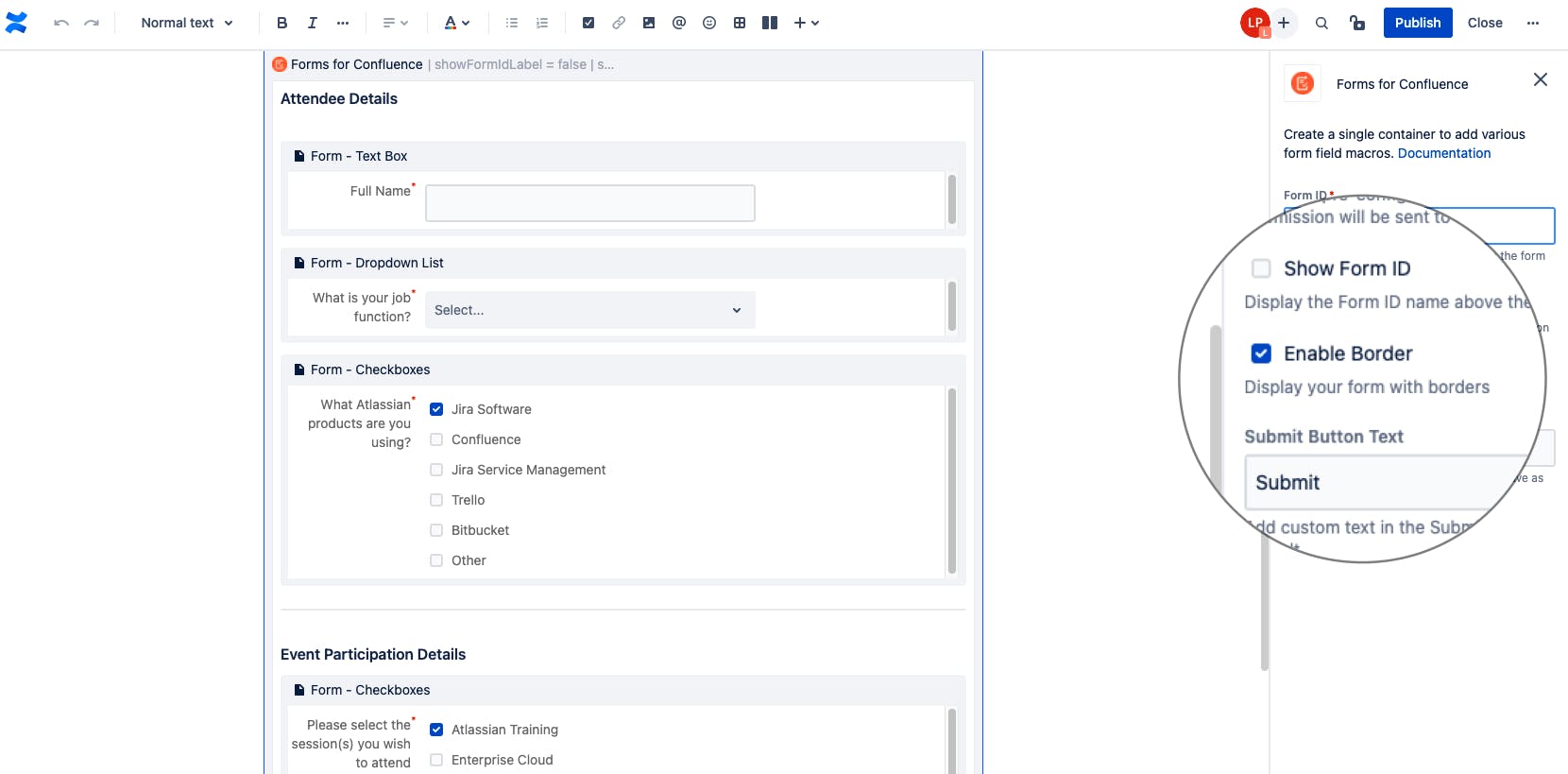 Screenshot of Forms for Confluence interface