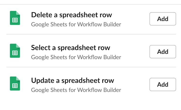Slack Workflow Builder steps from apps screenshot