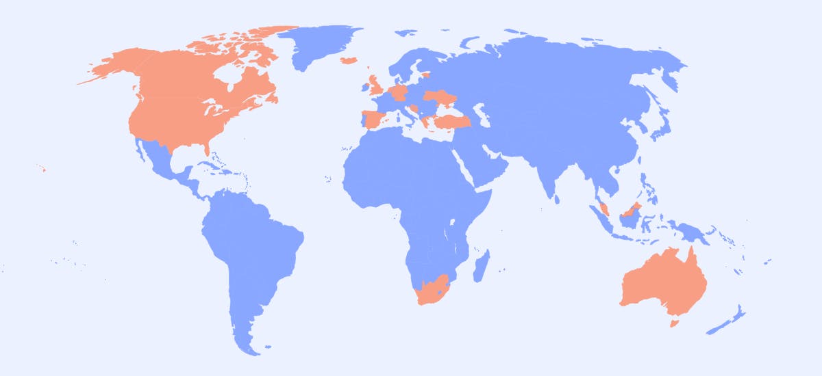 map of the world where Adaptavist operates