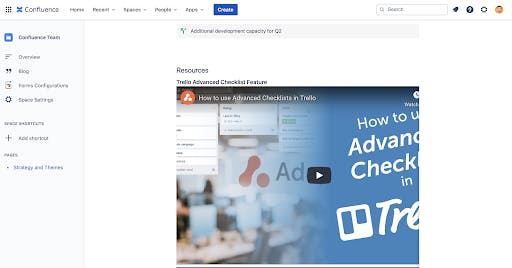 A Confluence page with an embedded YouTube video