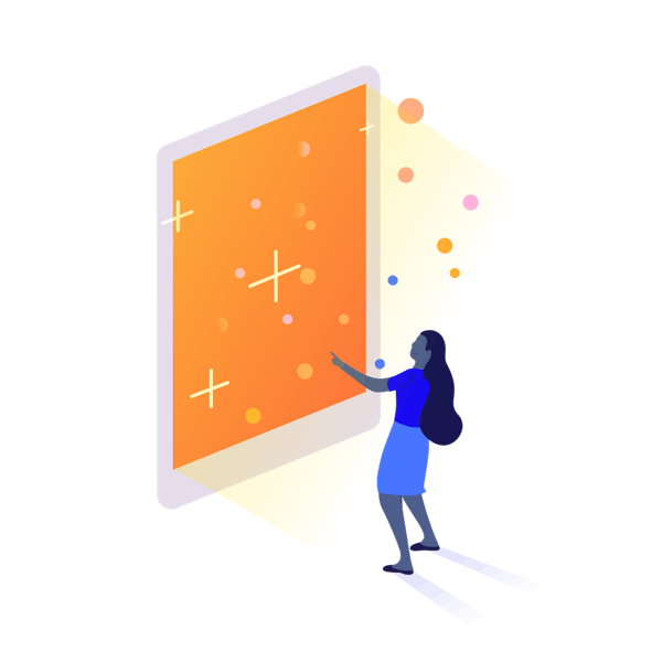 Woman and interactive screen