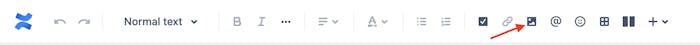 Confluence toolbar with arrow pointing to picture icon