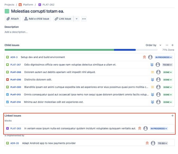 Jira linked issues displayed in details tab