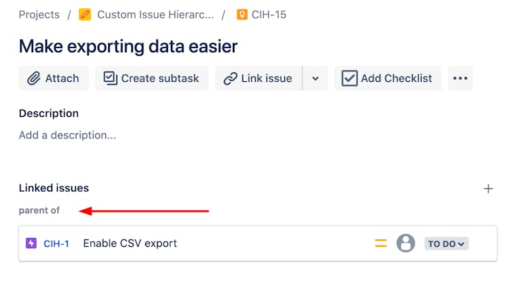 Screenshot showing linked issues in Jira