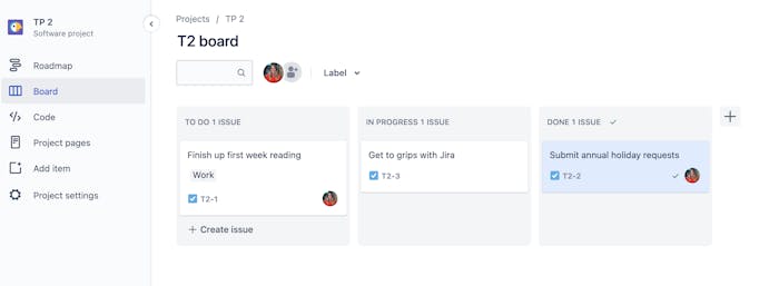 Screenshot of a Jira kanban board with issues on it