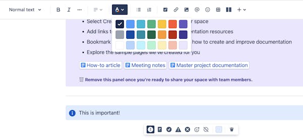 A Confluence screen with a dropdown to change the text colour