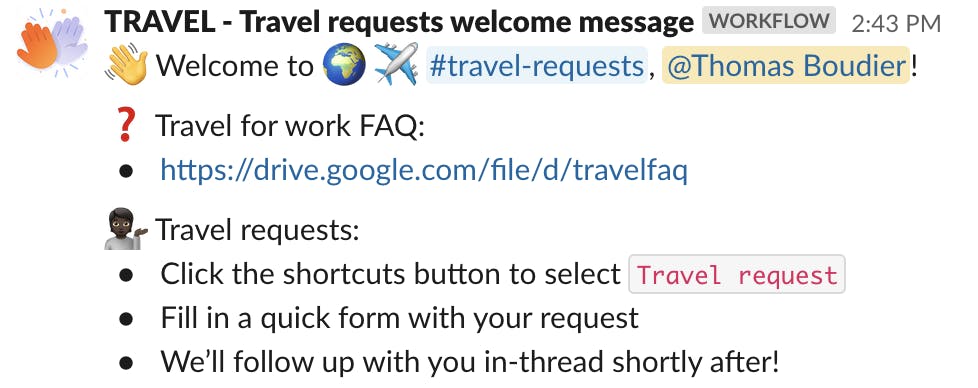 An Slack onboarding workflow for new channel joiners