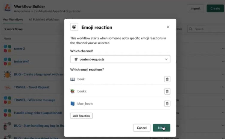 Screenshot showing the emoji reaction step