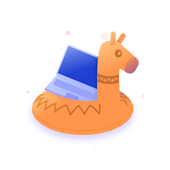 Illustration of a laptop on a llama pool float
