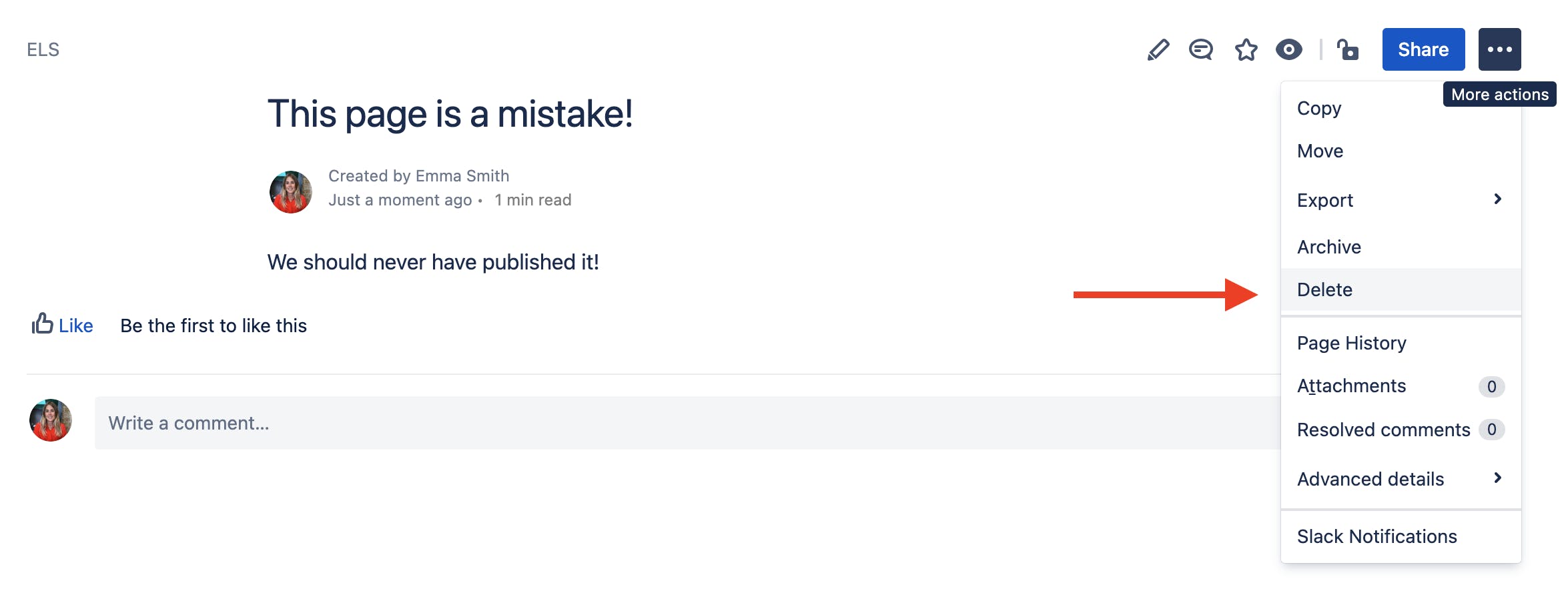 Screenshot of a process within Confluence