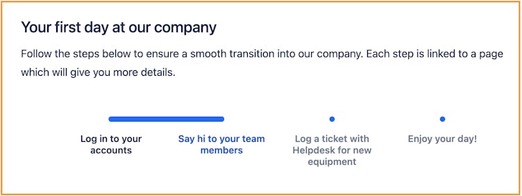 Screenshot of Progress Bar macro visualising new hire tasks