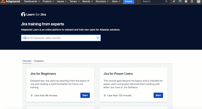 Gif of the Learn user interface