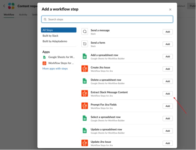 Screenshot showing Extract message step for Jira and Slack using Workflow Steps for Jira app for Slack