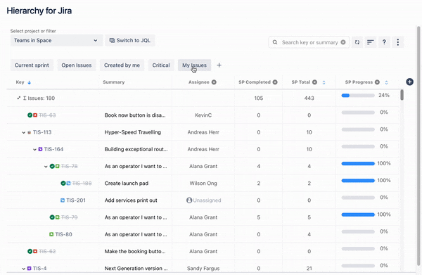 GIF showing quick filters in Jira