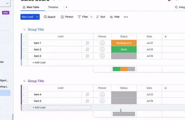 GIF showing how to rename items in monday.com