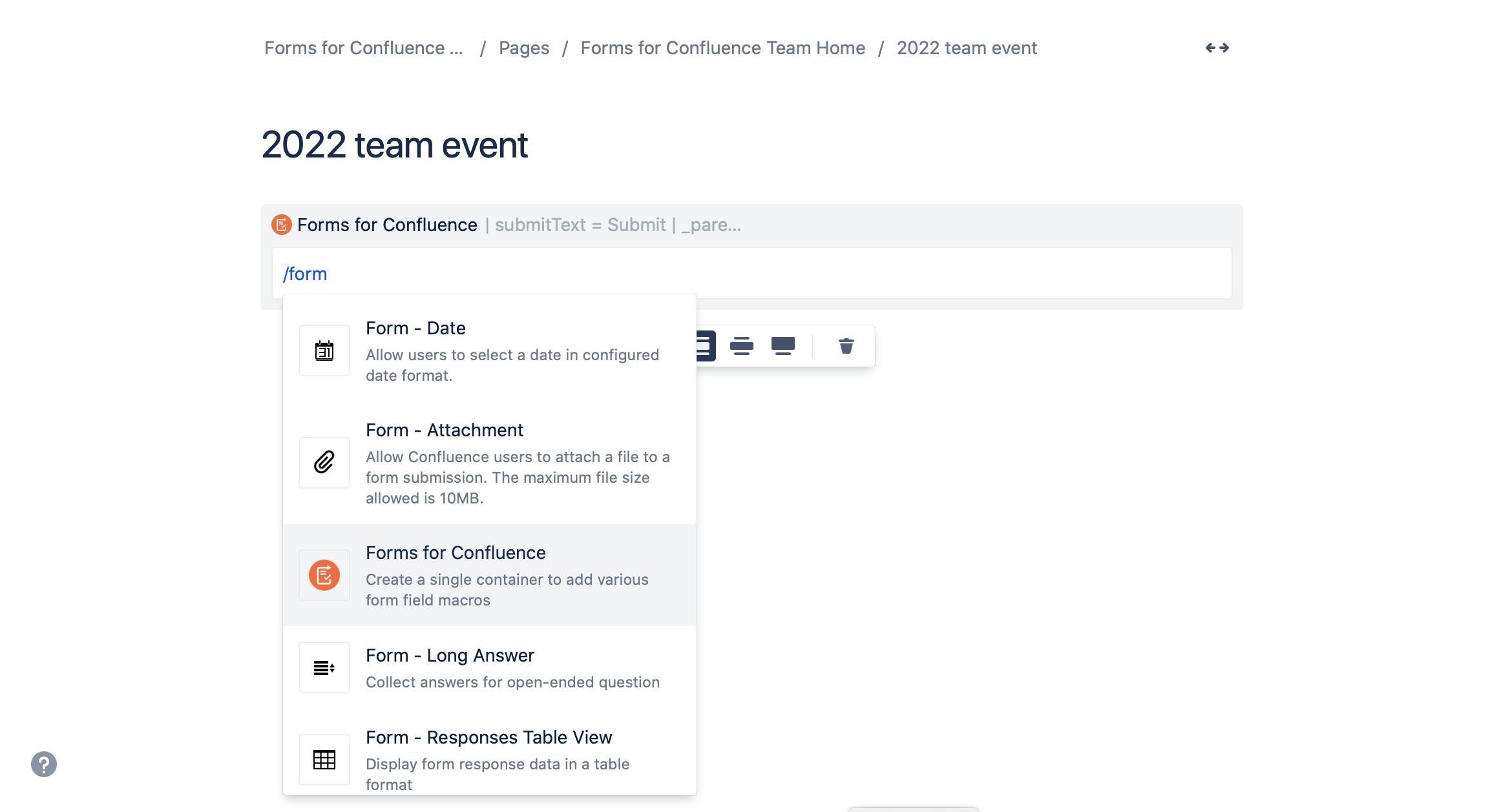 Building a form in Confluence