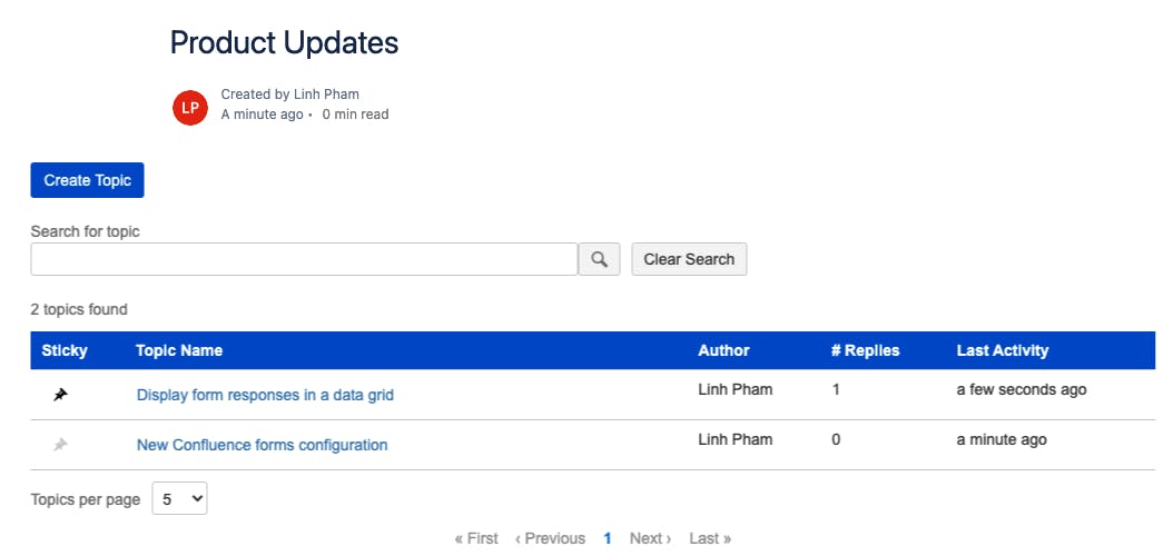 Screenshot of a Confluence page showing product updates