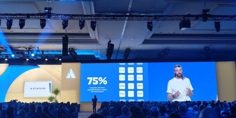 Atlassian founder and Co-CEO, Mike Cannon-Brookes onstage at 'Team 24