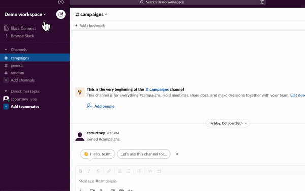 GIF showing how to rename a Slack workspace
