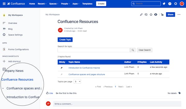 Screenshot of Confluence Forums