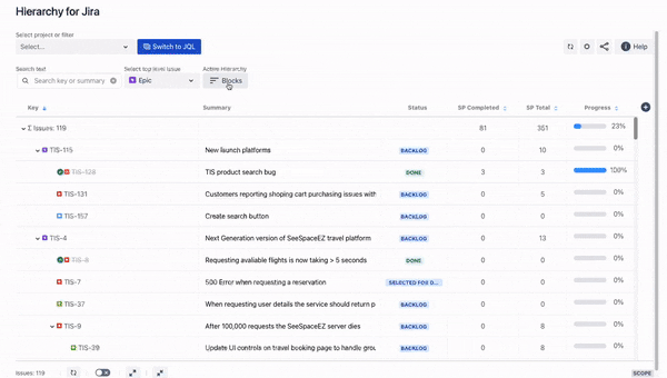 Build Jira hierarchy directly from app