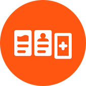 Orange circle with white cards