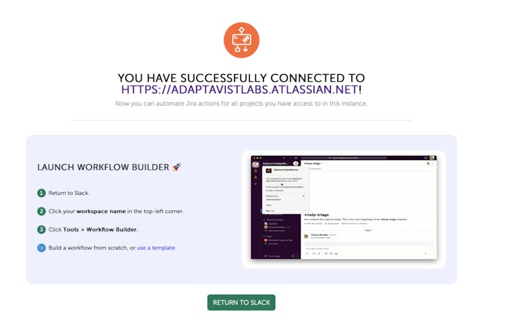 Screenshot showing successful instillation of Workflow Steps for Jira