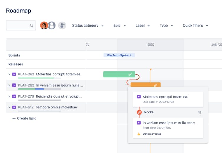 Visual showing Jira linked issues dependencies