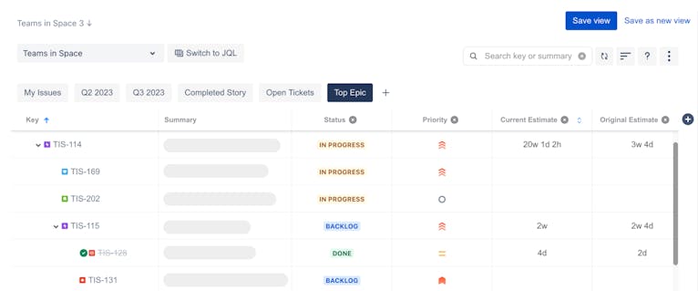 Screenshot showing the nested tree view feature in Hierarchy for Jira
