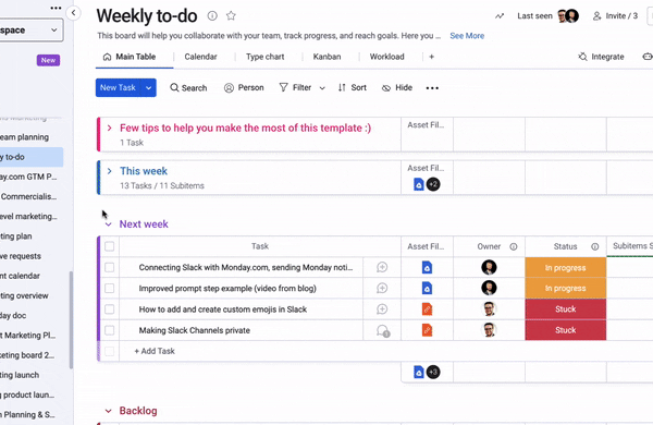 GIF showing how to add colour to monday.com boards