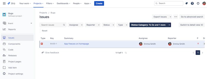 Screenshot showing Jira issues with a filter applied