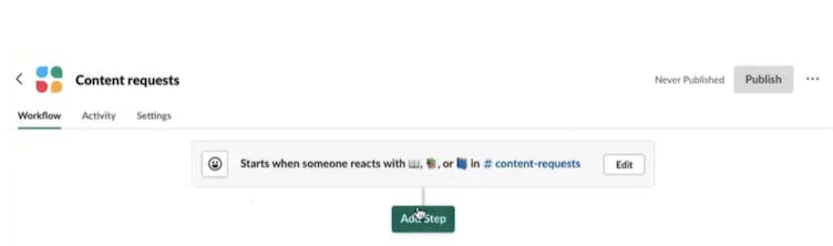 Screenshot showing how to add a step to the Workflow Builder