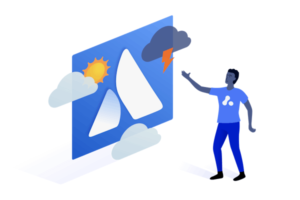man looking at weather report with Atlassian logo