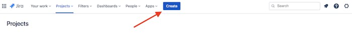 Arrow pointing to create button in Jira