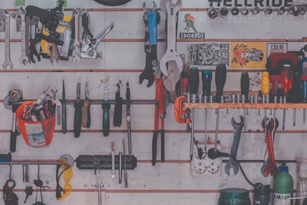 Tools hanging on a rack