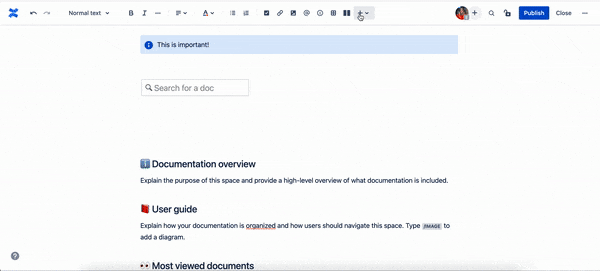 Inserting the Button macro in Confluence