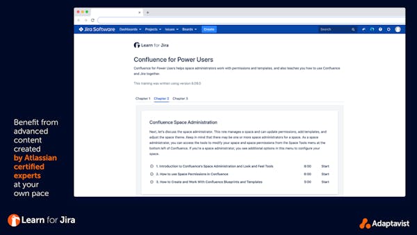 screenshot of Learn for Jira showing training content