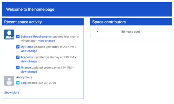 Screenshot of Confluence with a custom UI