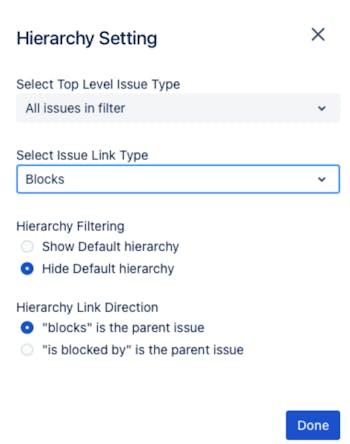 Configuring Jira linked issue blocks into a nested tree view