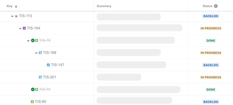 Screenshot showing the custom issue hierarchy feature in Hierarchy for Jira