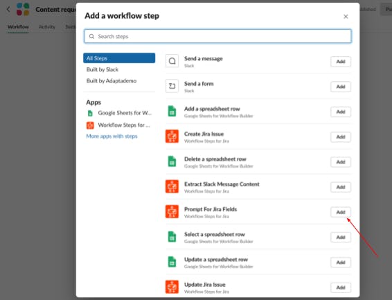 Jira and Slack screenshot showing how to use the improved prompt step feature in Workflow Steps for Jira app for Slack