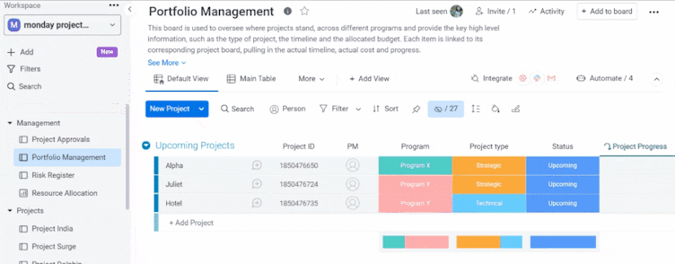 GIF showing how to access portfolio management in monday.com