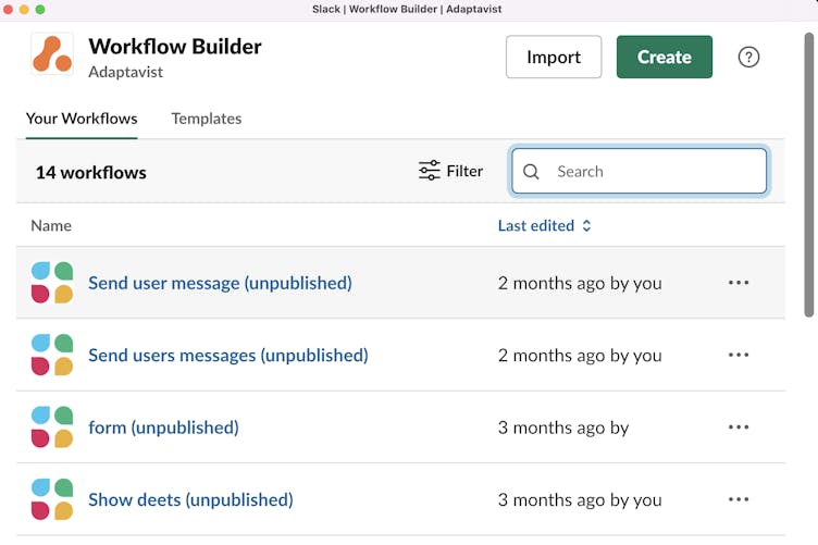 Slack Workflow Builder create menu