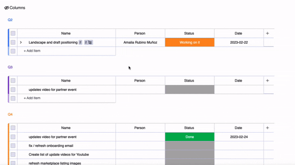 GIF showing Improved editing of columns and items for Unlimited Subitems for monday.com