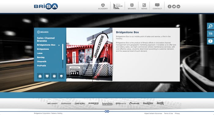 Screenshot of Brisa Bridgestone's website