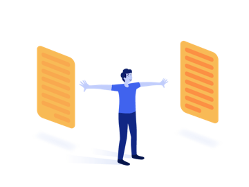 A person controls two screens with their hands