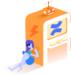 Woman sitting next to robot