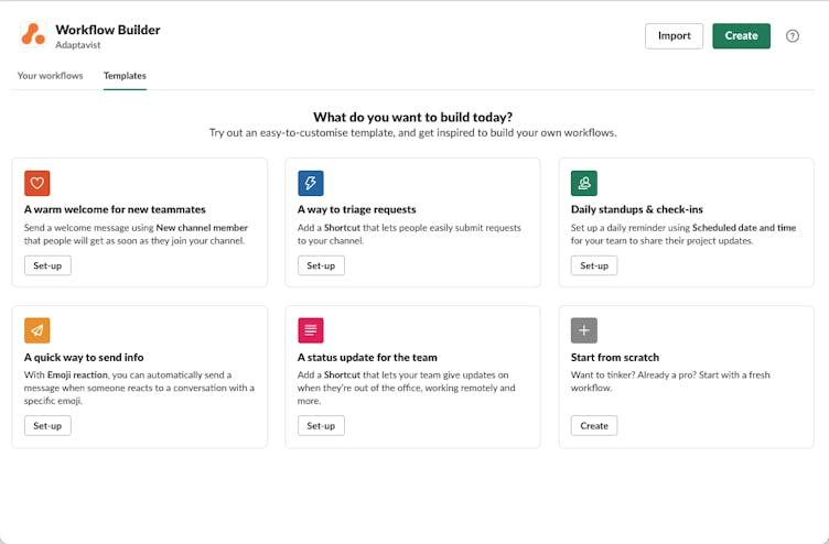 Slack Workflow Builder screenshot