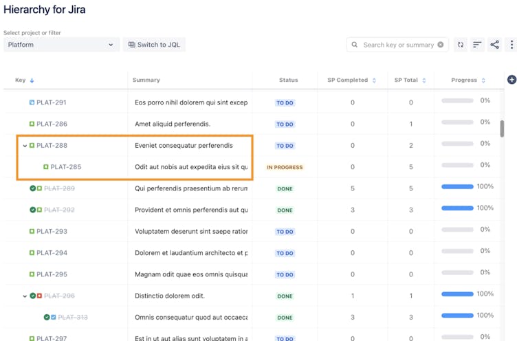 Jira linked issues dependencies visual in Hierarchy for Jira