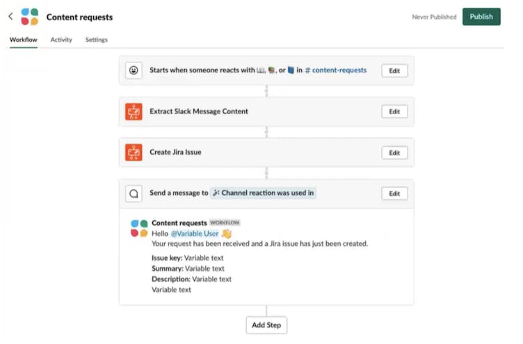 Screenshot showing finished workflow